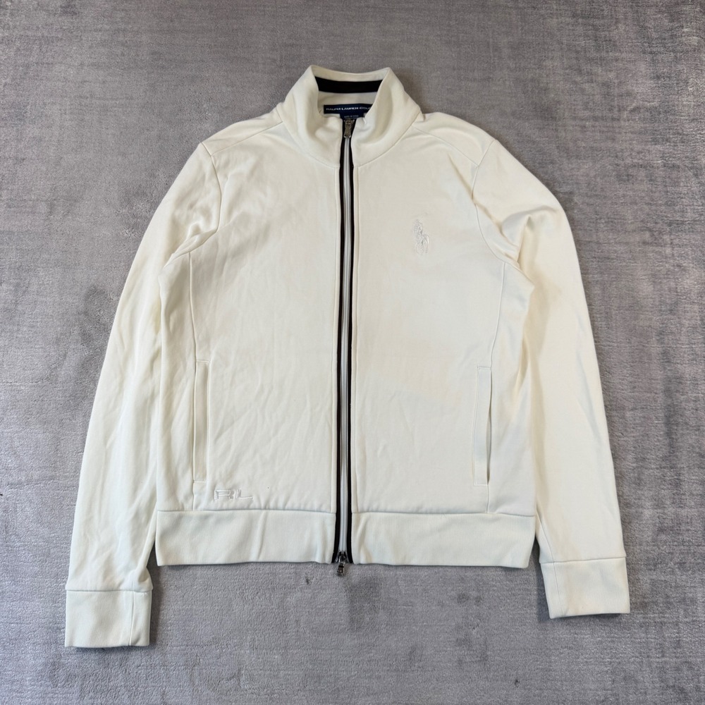Ralph Lauren Golf Jacket Womens Large Cream White Full Zip Track Mock Neck Pony
